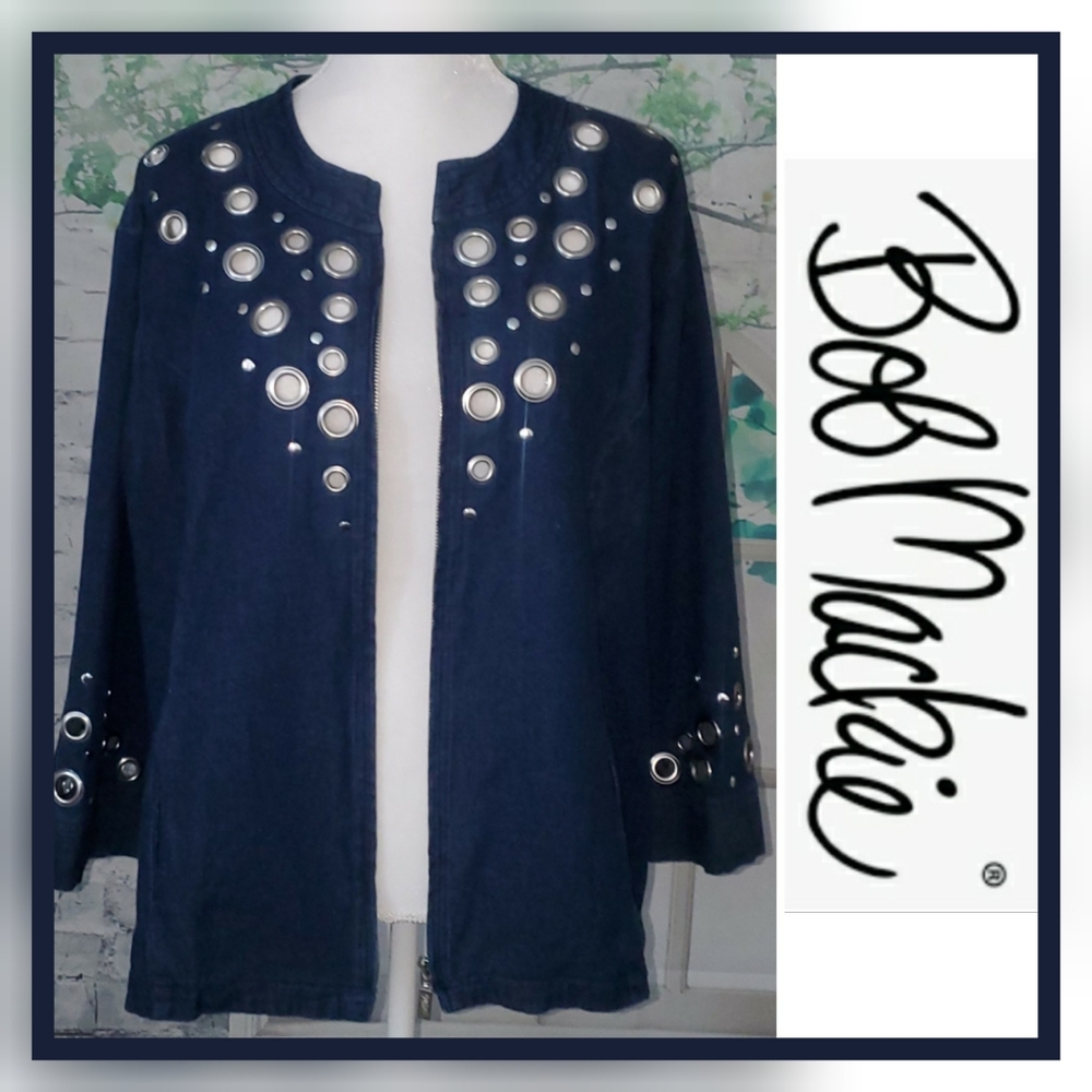 BOB MACKIE Wearable Art Denim Grommet Jacket